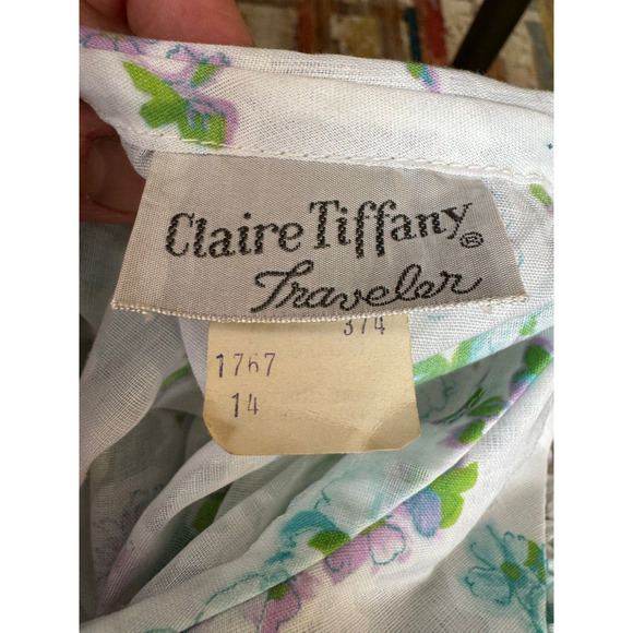 NOS Claire Tiffany Dress Sz 14 Floral Cottage Core Sheer Belted Vtg Chest 44" - Picture 6 of 7